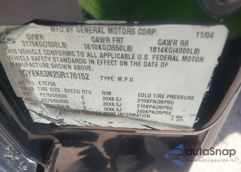 2005 Cadillac Escalade Standard from USA, damaged, VIN 1GYEK63N25R176152